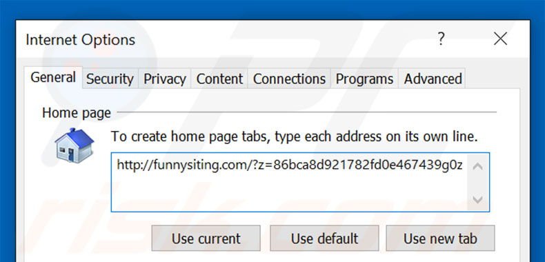 Removing funnysiting.com from Internet Explorer homepage