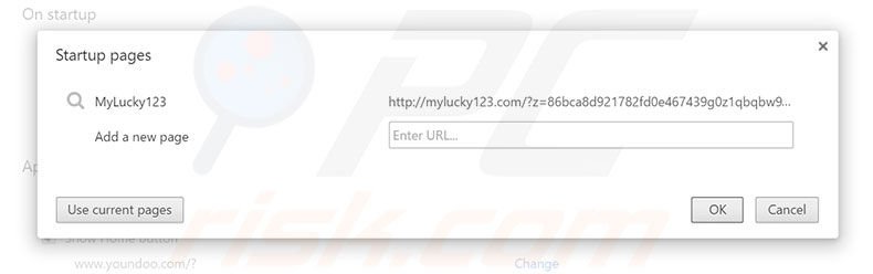 Removing mylucky123.com from Google Chrome homepage