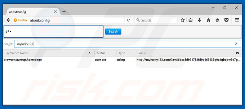 Removing mylucky123.com from Mozilla Firefox default search engine