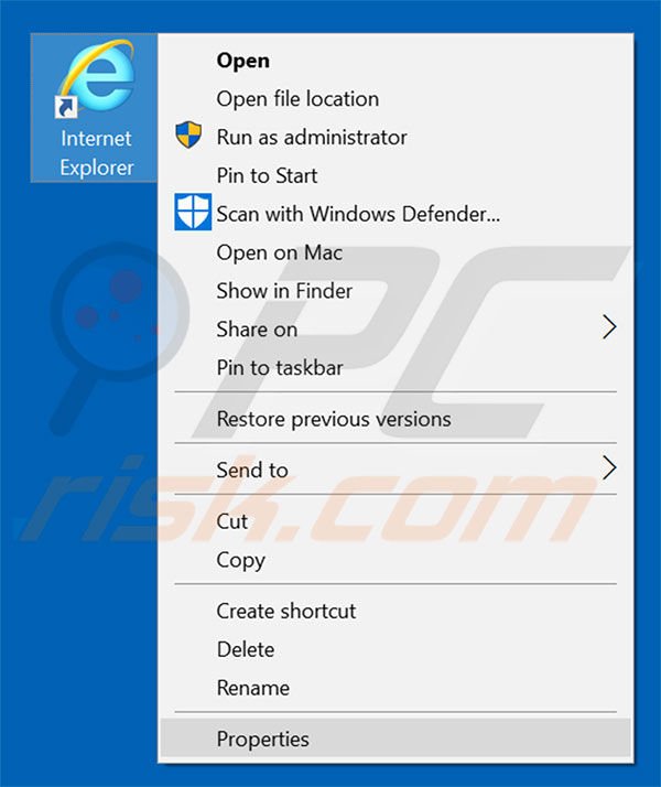 Removing tab4you.com from Internet Explorer shortcut target step 1