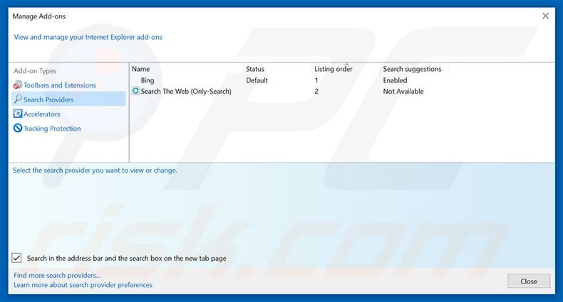 Usuwanie myprivatesearch.com z domyślnej wyszukiwarki przeglądarki Internet Explorer