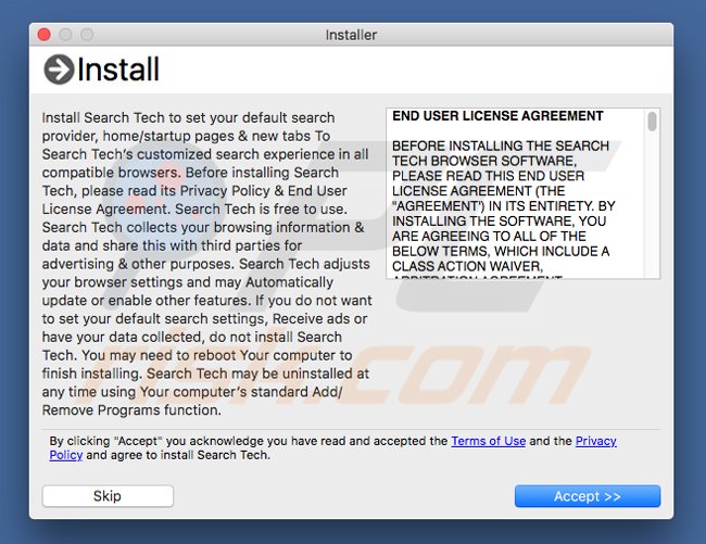 searchtechstart browser hijacker installer