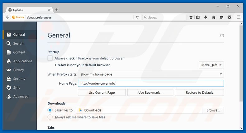 Removing under-cover.info from Mozilla Firefox homepage