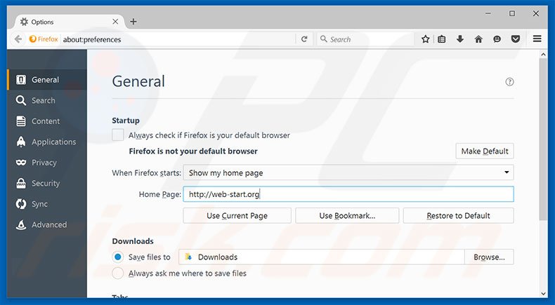 Removing web-start.org from Mozilla Firefox homepage