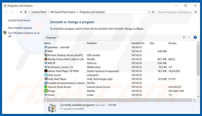 web-start.org browser hijacker uninstall via Control Panel