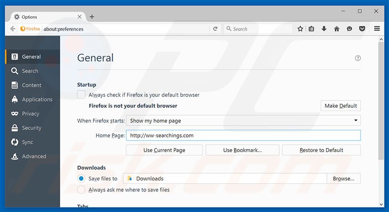 Removing ww-searchings.com from Mozilla Firefox homepage