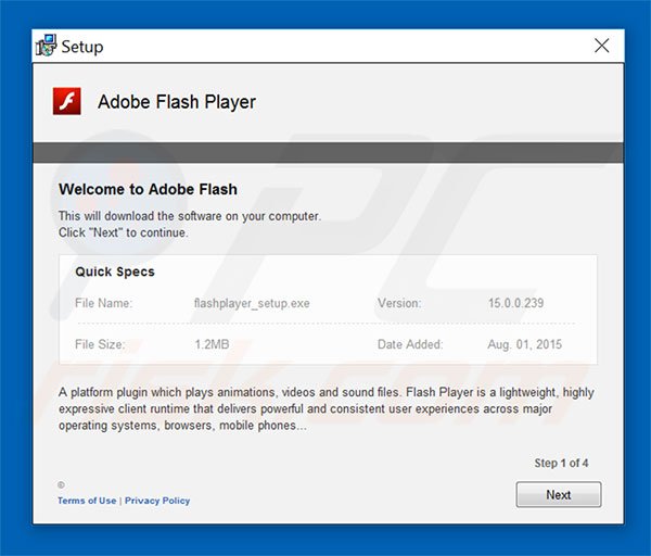 Fałszywy aktualizator instalacji Adobe Flash Player