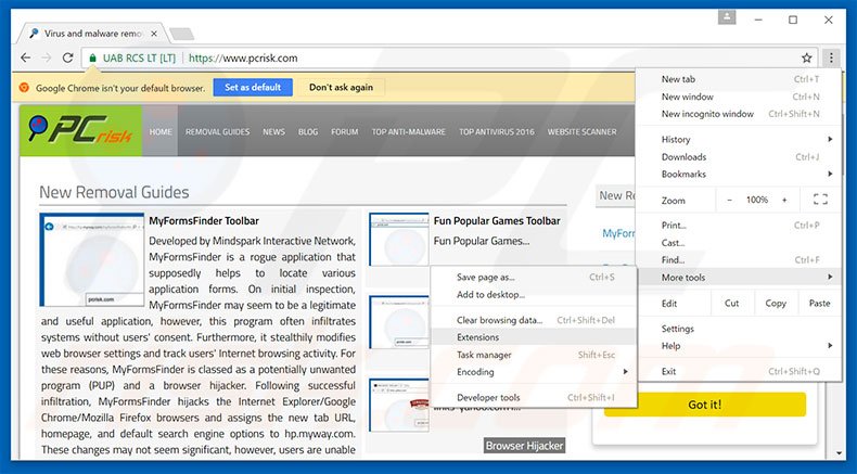 Removing Internet Security Damaged  ads from Google Chrome step 1