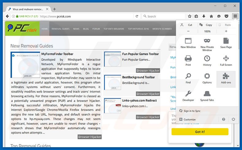 Removing Internet Security Damaged ads from Mozilla Firefox step 1