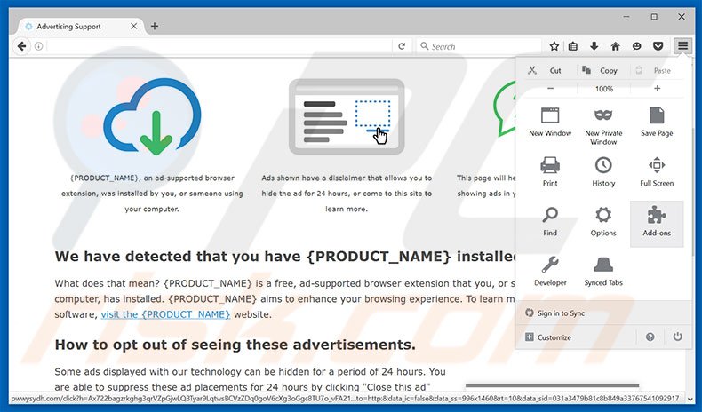Removing {PRODUCT_NAME} ads from Mozilla Firefox step 1
