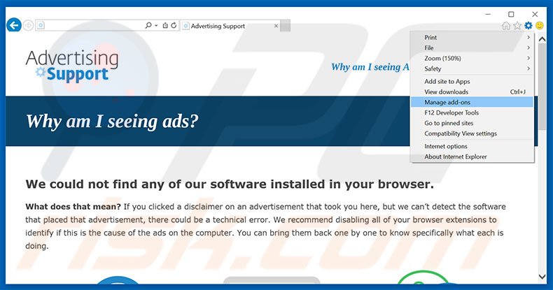 Removing {PRODUCT_NAME} ads from Internet Explorer step 1