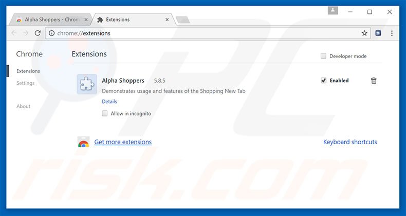 Removing Alpha Shoppers ads from Google Chrome step 2