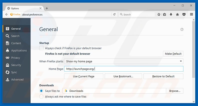 Removing launchpage.org from Mozilla Firefox homepage