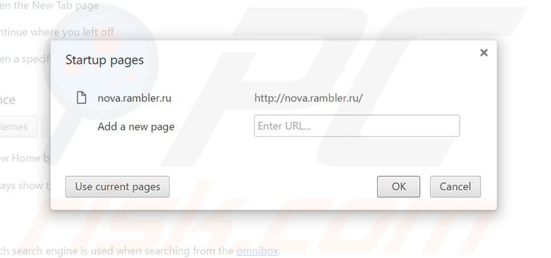 Removing rambler.ru from Google Chrome homepage