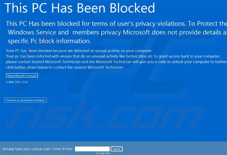 this pc has been blocked scam