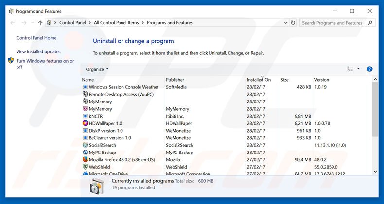 Your Hard Drive Will Be Deleted adware uninstall via Control Panel