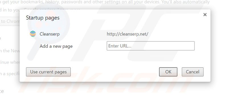 Removing cleanserp.net from Google Chrome homepage