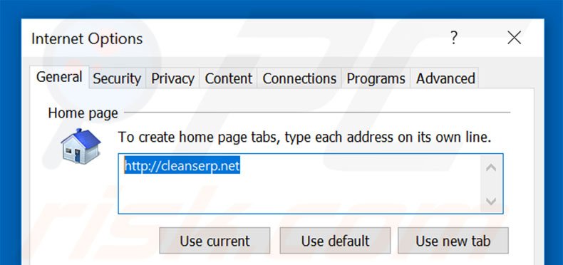 Removing cleanserp.net from Internet Explorer homepage
