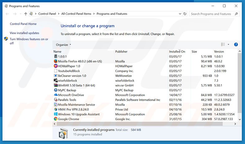 Hyper-V Manager adware uninstall via Control Panel