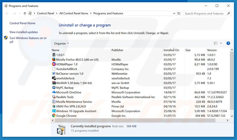 Hyper-V Manager adware uninstall via Control Panel