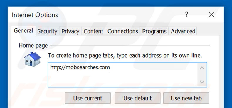 Removing mobsearches.com from Internet Explorer homepage