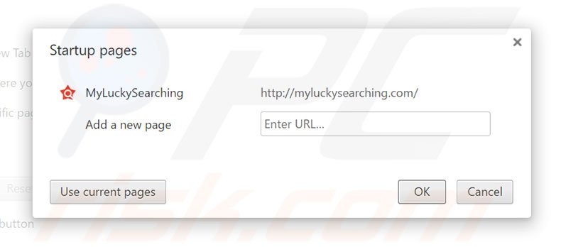 Removing myluckysearching.com from Google Chrome homepage
