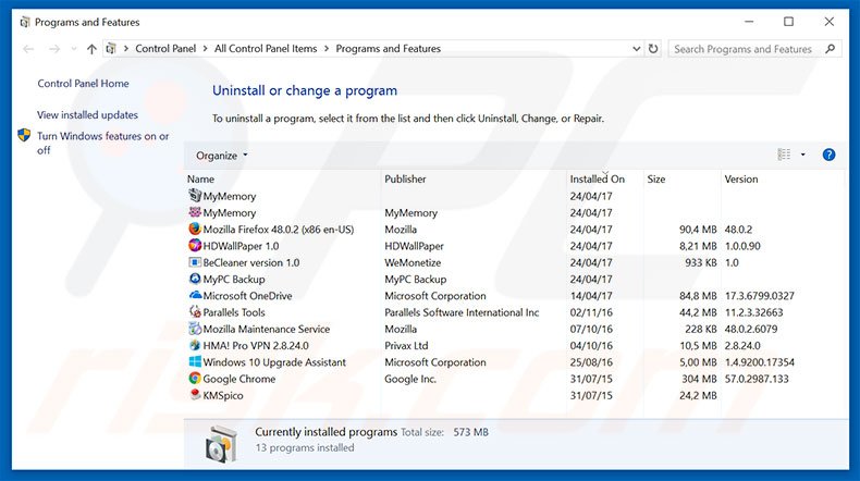 myluckysite123.com browser hijacker uninstall via Control Panel