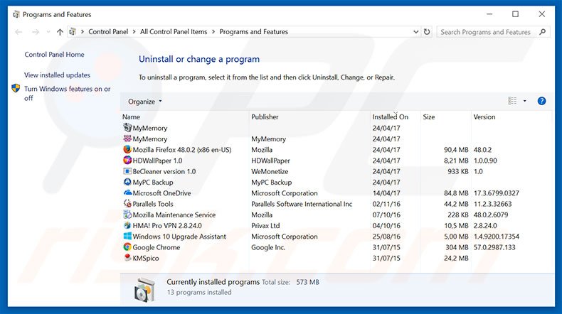 myluckystarting.com browser hijacker uninstall via Control Panel