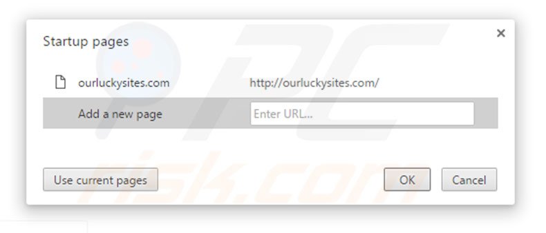 Removing ourluckysites.com from Google Chrome homepage