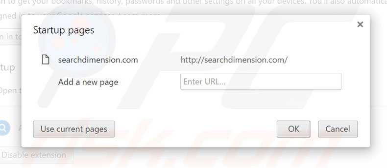 Removing searchdimension.com from Google Chrome homepage