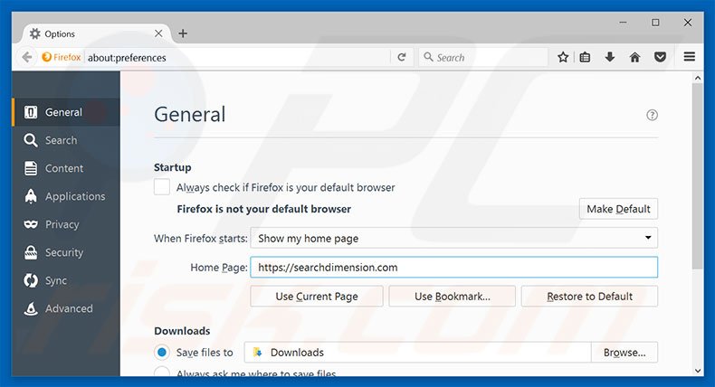 Removing searchdimension.com from Mozilla Firefox homepage