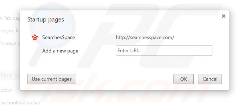 Removing searchesspace.com from Google Chrome homepage