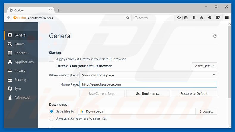Removing searchesspace.com from Mozilla Firefox homepage
