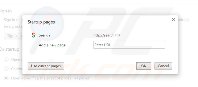 Removing search.hr from Google Chrome homepage