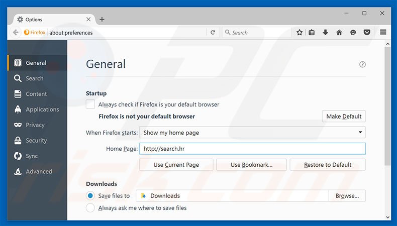 Removing search.hr from Mozilla Firefox homepage