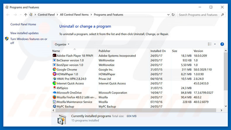 COMPUTER BLOCKED adware uninstall via Control Panel