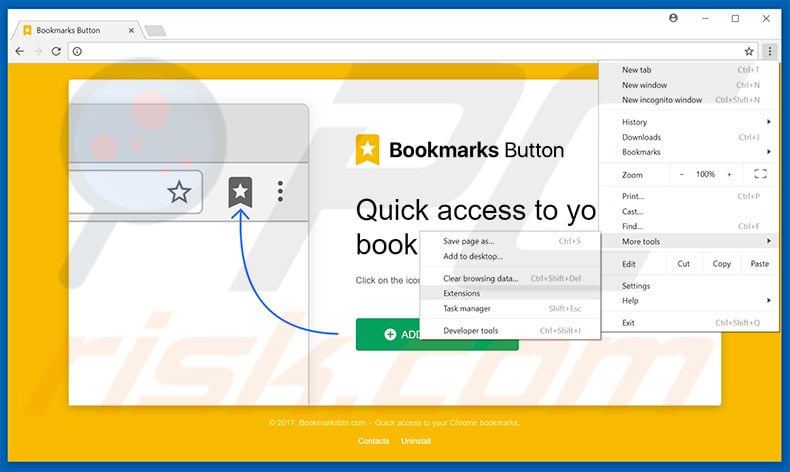 Removing Bookmarks Button  ads from Google Chrome step 1