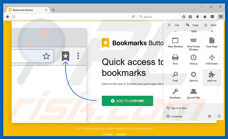 Removing Bookmarks Button ads from Mozilla Firefox step 1