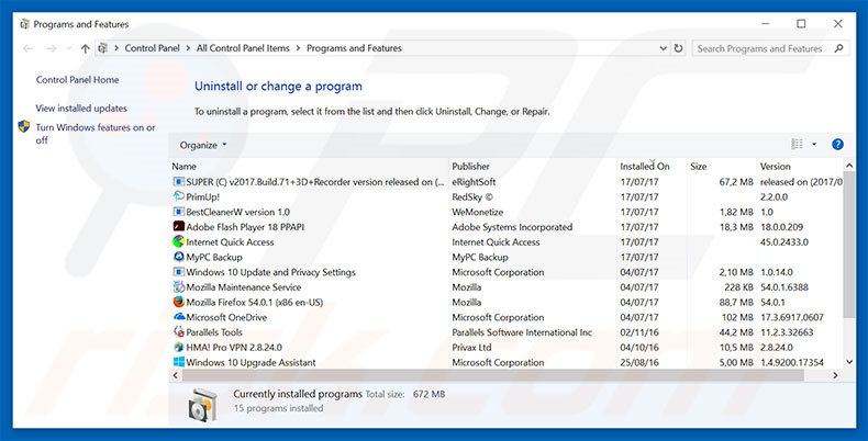search.chill-tab.com browser hijacker uninstall via Control Panel