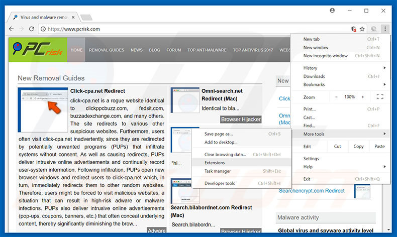 Removing clicknshare.net  ads from Google Chrome step 1