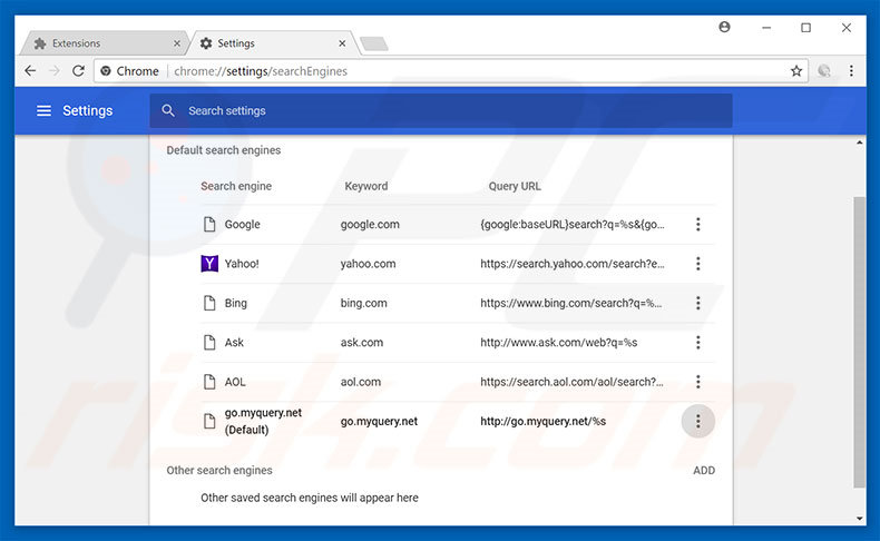 Removing go.myquery.net from Google Chrome default search engine