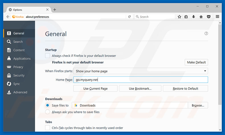 Removing go.myquery.net from Mozilla Firefox homepage