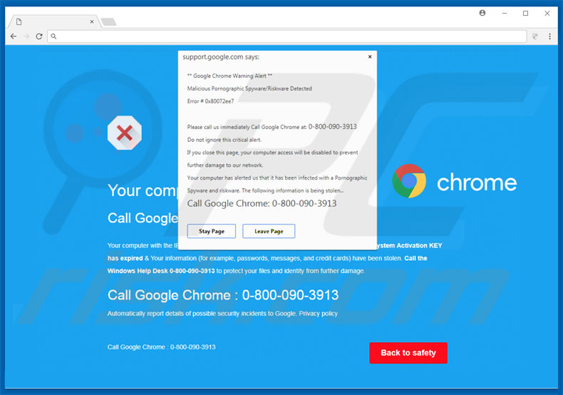 Google Chrome Warning Alert adware