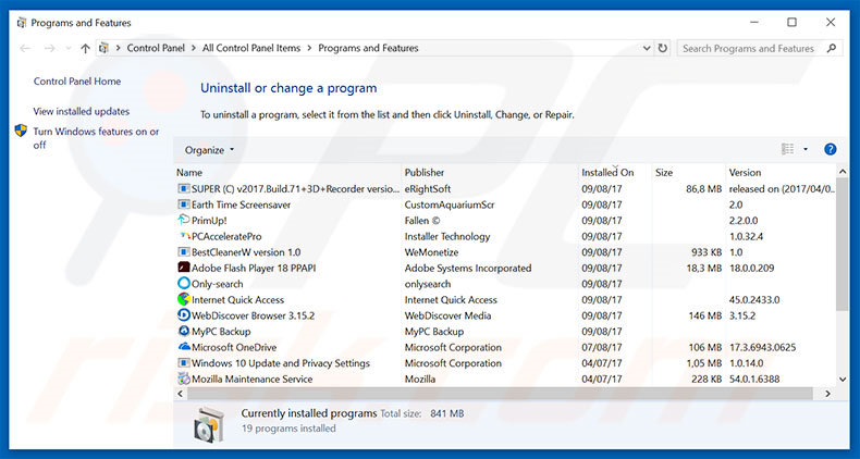 laserveradedomaina.com adware uninstall via Control Panel