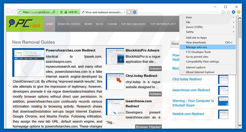 Removing Microsoft System Security Alert ads from Internet Explorer step 1