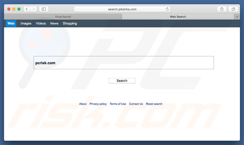 search.pikatika.com browser hijacker on a Mac computer