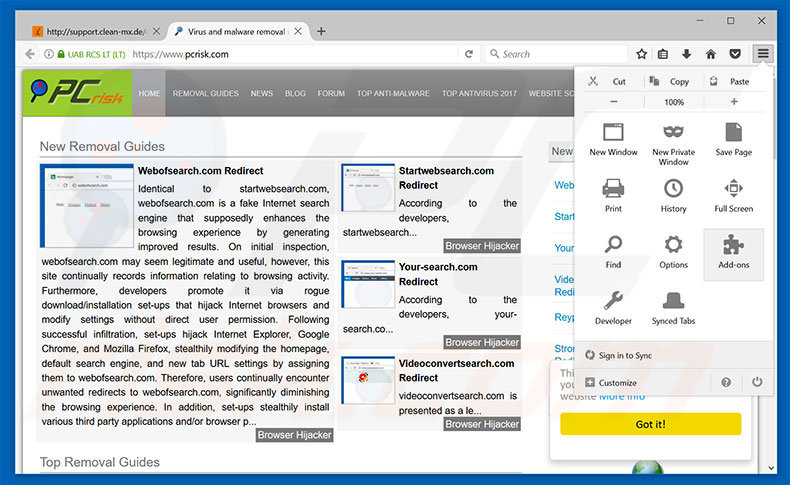 Removing Warning - Your Computer Is Infected! ads from Mozilla Firefox step 1