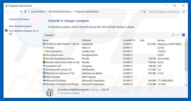 Clean My Chrome adware uninstall via Control Panel