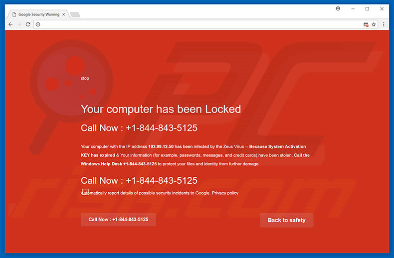 Google Security Warning website without pop-up