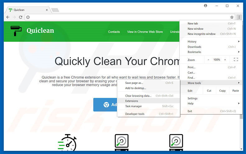 Removing Quiclean  ads from Google Chrome step 1